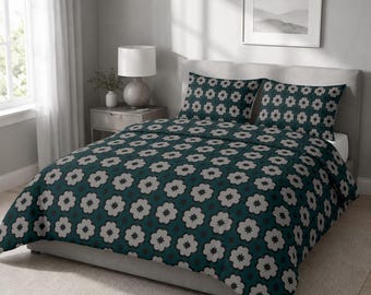 Dorm bedding Teal Geometric Pattern Cotton Bed Set Retro  Duvet Cover