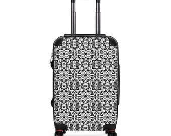 Maleta con azulejos geométricos blancos y negros