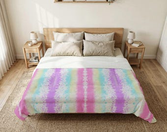 Pastel Watercolor Stripe Cotton Comforter | Rainbow Tie Dye Bedding