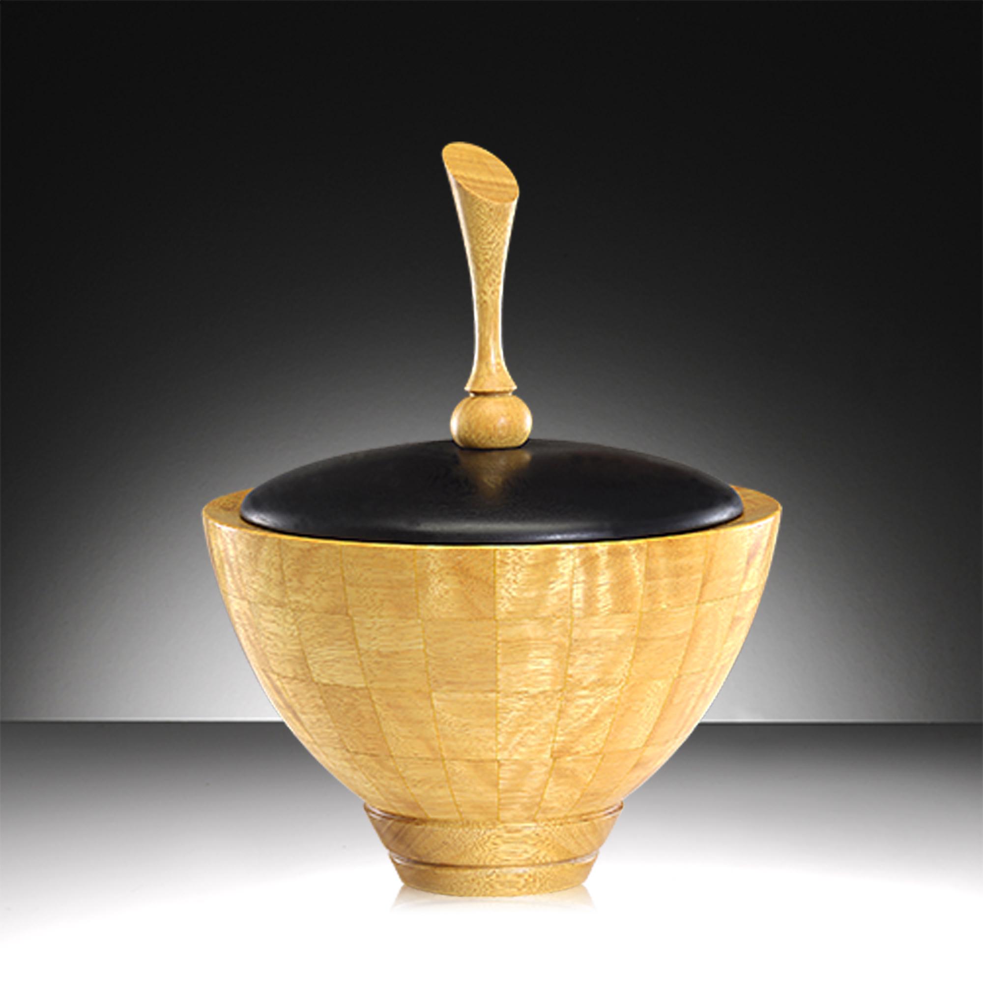 Stunning Rare Figured Nigerian Satin Wood and Sycamore Lidded Bowl