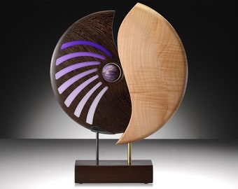 Stunning Wood Turned Modern Wenge + Curly Maple Sculpture