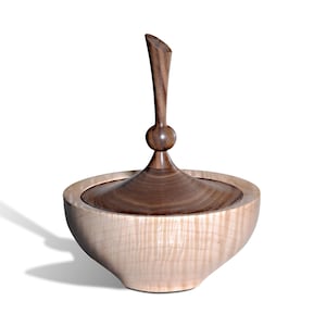 Stunning Hand turned Curly Maple + Walnut Lidded box
