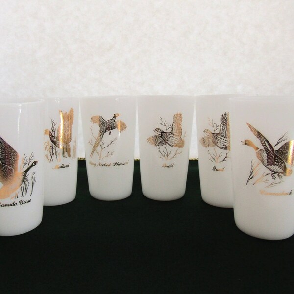 Federal Milk Glass Game Bird Tumblers Set of Six
