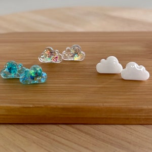 Mini cloud stud earrings - cute tiny cloud studs with hypoallergenic hardware for all day wear.