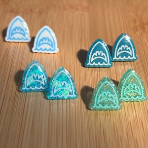 Shark Stud Earrings - Shark Mouth Earrings - Blue Shark Heads
