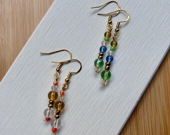 Boucles D'oreilles Pendantes En Perles De Verre Multicolores - Fait Main, Dormeuses