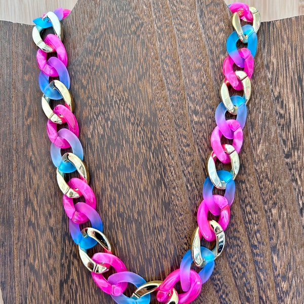 Chunky Acrylic Chain Necklace - hot pink & gold - Statement Necklace - Colorful Chain Necklace