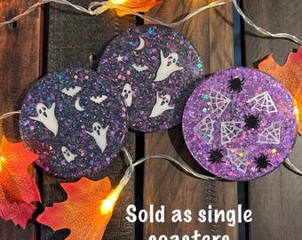 Single Halloween Ghost Coaster - Spider Web Coaster - Ghost and Bats Coaster -Single Coaster - Housewarming Gift - Halloween Decor
