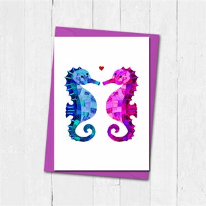 Seahorse love card, Personalised valentines day card, Cute seahorse valentines card, Valentines day card for him her, Seahorse valentines