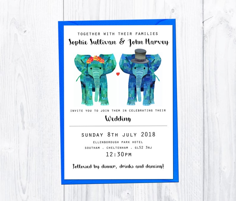 Unique customised wedding invitation Gay lesbian wedding invitation Save the date card Elephant wedding stationery set Wedding rsvp card