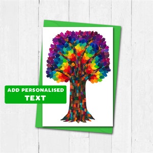 Rainbow tree card, Personalised tree card, Pride cards, Tree of life card, Personalised card, Rainbow birthday card, Blank card, Tree cards
