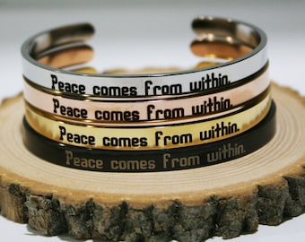 Peace Comes from Within bracelet for Bracelet - Inspirational Motivational Cuff Bangle Jewelry Gifts