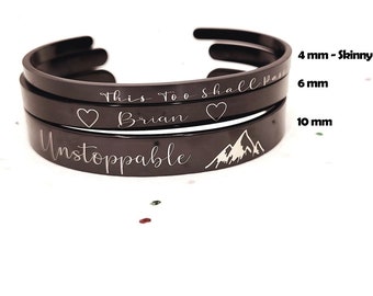 Custom Engraved Black Color Bracelets - Custom Engraving - Black Cuff Bracelet men women 3 sizes