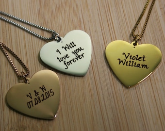 Custom Heart Necklace - Women&#39;s Heart Pendant Necklace. Personalized Jewelry, Customized Valentines Gift for Her Wife Daughter Mom