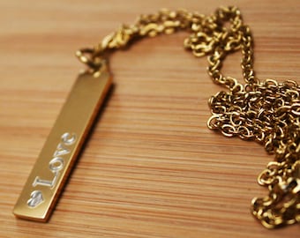 Custom Name Necklace Pendant For Women - Engraved Bar Initials Date Necklace  - Gold Alternative