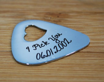 I pick you guitar pick Gift for Men Boyfriend Husband - Personalized DATE