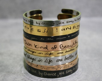 Actual Handwriting Memorial Bracelets with Actual Hand Writing of loved ones.  Handwriting Engraved Gifts Open Cuff Bangle.