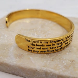 The 23rd Psalm Cuff Bracelet Bangle. Biblical Prayer. The Lord is My Shepherd Bracelets. Psalm 23 Prayer jewelry gift.