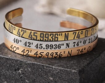 Personalized latitude and longitude bracelet GPS coordinates Jewelry for Him Her Men women Couple Cuff Gifts