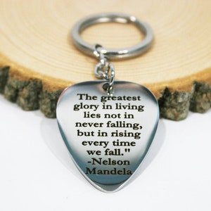 Custom Engrave Guitar Pick Keyring Key Chain  / Personalized up to 10 Lines message Gift