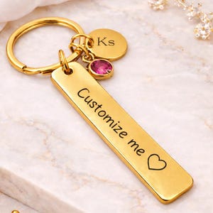 Custom Birth stone Key chain Key Ring , personalized jewelry, Custom Engraved key chain with birthstone gift for her