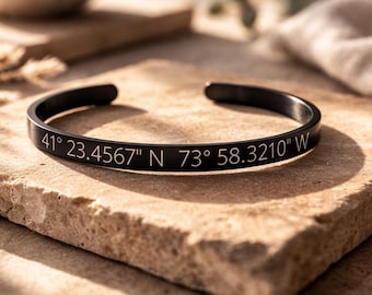 Custom Engraved Bracelet - Stainless Steel engraved Jewelry - Engraving Black Cuff for Him & Her