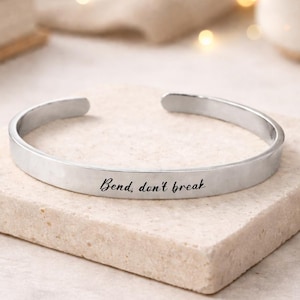 Resilience Bracelet - Inspirational & Motivational jewelry gifts "Bend Dont Break" Cuff for Women, Men, Him, Her