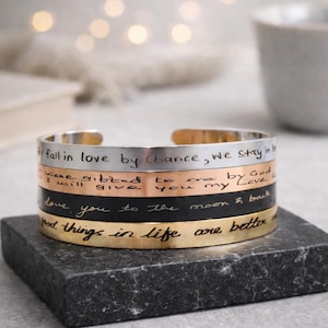 Bracelet écriture manuscrite, cadeau bijoux écriture manuscrite pour femme homme lui manchette