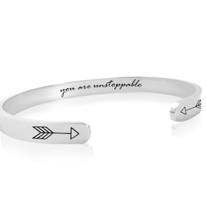 Inspirational bangle You Are Unstoppable Bracelet Motivational Secret Hidden Message Cuff Bands Jewelry for teens Sister brother Mantra cuff