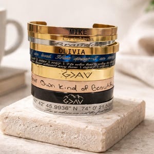 Custom Double Side Engraved Bracelet with Message Inspirational Quote Jewelry Name Letter Date Gift for Men, Women  BoyFriend, Girlfriend