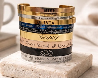Custom Double Side Engraved Bracelet with Message Inspirational Quote Jewelry Name Letter Date Gift for Men, Women  BoyFriend, Girlfriend