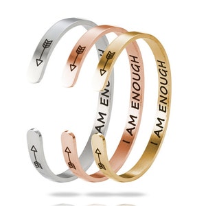 I am ENOUGH Bracelets Cuff Jewelry Gift for Confidence - Inspirational bracelets for Women, Men.