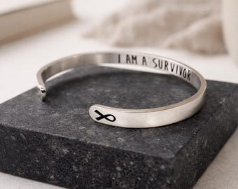Cancer Awareness Bracelet - Cancer Ribbon - “I Am A Survivor” - Gift for Men Women