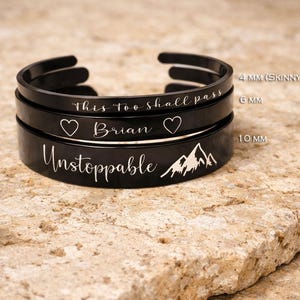 Custom Engraved Black Color Bracelets - Custom Engraving - Black Cuff Bracelet men women 3 sizes