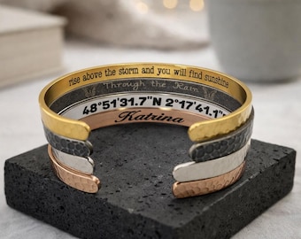 Mothers Day gift from Daughter & Son - Personalized Bracelet Custom made gifts with Name, Coordinates, Message, Mantra, Quote Engraving