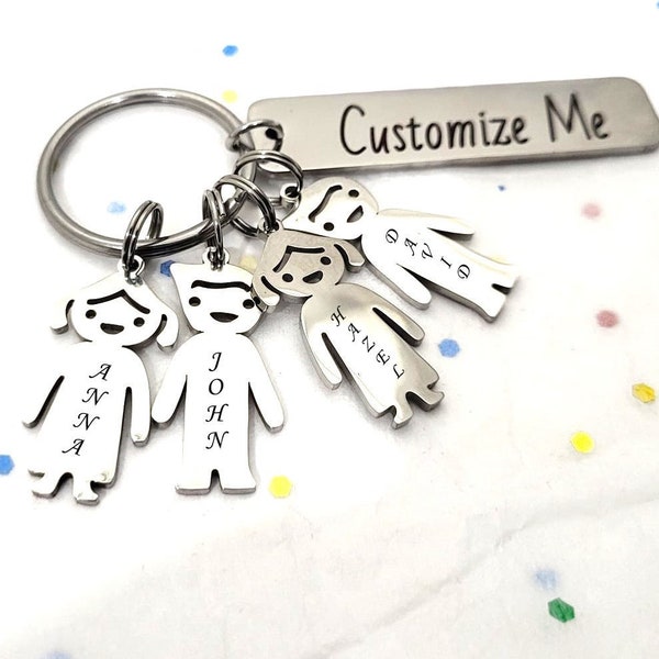 Personalized key chain with Kids Boy Girl charms Christmas or father's Day Family key chain-gift for Grandfather mother's day keychain