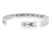 Do No Harm But Take No Shit Gift Jewelry, Motivational Bracelet Message cuffs
