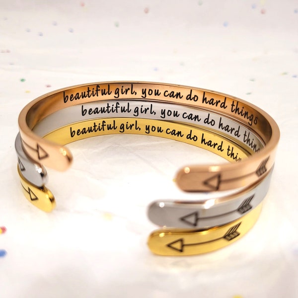 Beautiful Girl You Can Do Hard Things Inspirational Bracelet Self Esteem Motivation Jewelry for Friend Encouragement Gift for Her Mantra