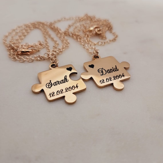Personalized Name Date Puzzle Piece Pendant Jewelry.