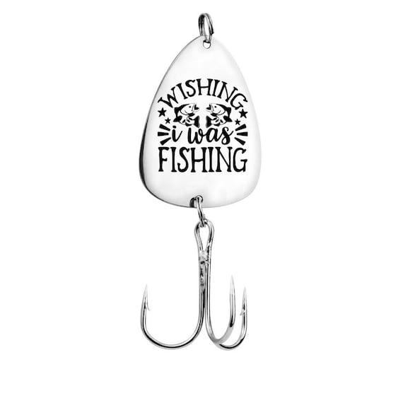 Wishing i was Fishing - Humor Gift for Anglers Fisherman, Father's Day Gift for Daddy - Custom engraved Fishing Hooks Fishing Lures