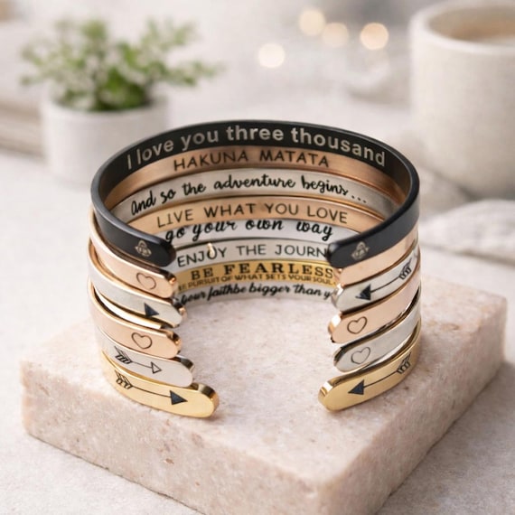 Customized inspirational mantra cuff bracelet-personalized-choose your quote-quote bracelet-stainless steel cuff-encouragement bracelet