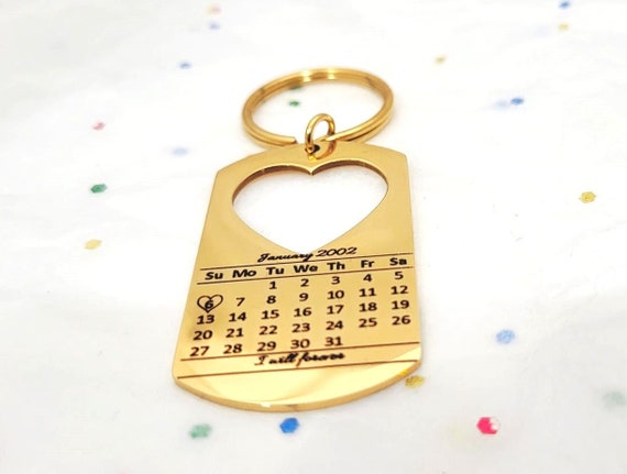 Anniversary Gift Unique Calendar Keychain Personalized Date Engraved for Husband Keychains Engagement Gift For Him Wedding Custom Key chain