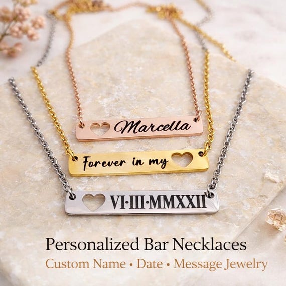 Custom Engraved Date / Name Necklace Personalized Gifts for Women, Mom. Mothers Day Unique Jewelry Gift for Her.