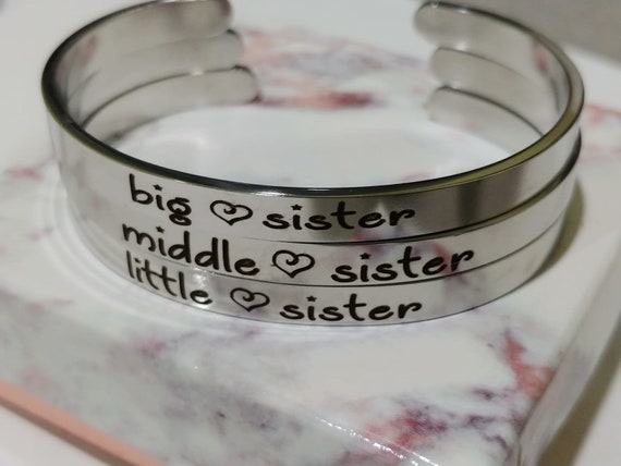 Big Sister Bracelet- Middle Sister - Little Sister Bracelet Jewelry Birthday Gifts from Brother or Sister