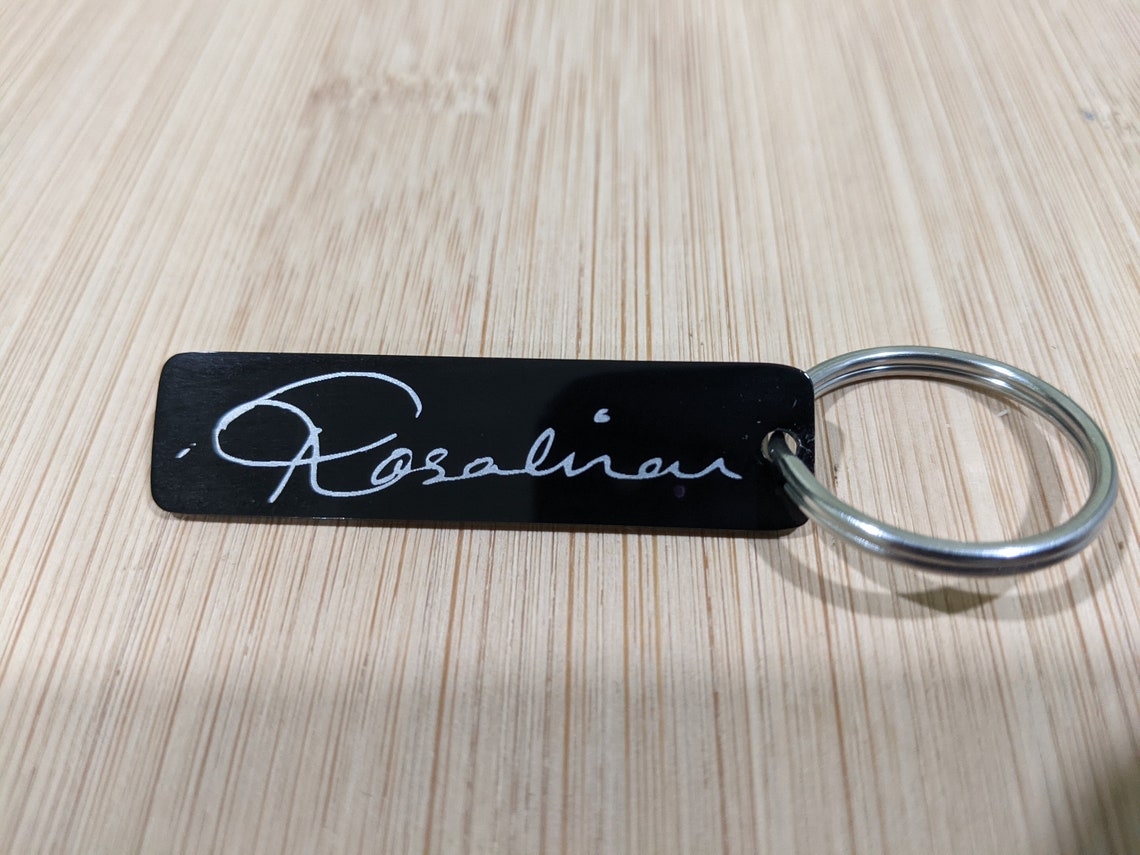 Personalized Actual Signature Handwriting Keychain – Custom Engraved Black Steel Tag for Men & Women