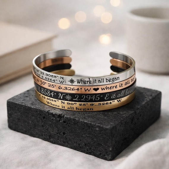 Where it all began Personalized gift Latitude Longitude Bracelet Coordinates Bangle Bracelet
