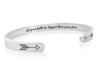 Let Faith Be Bigger Than Your Fear Bracelets,  Encouragement Gift Faith Jewelry for Him Her teens Mantra cuff Quote Band