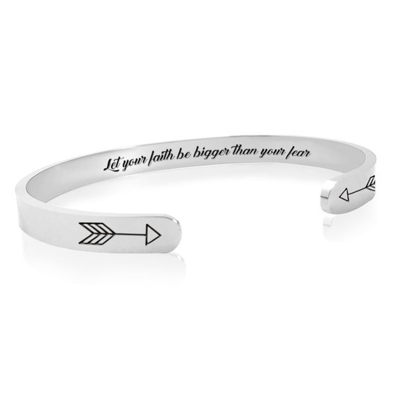 Let Faith Be Bigger Than Your Fear Bracelets,  Encouragement Gift Faith Jewelry for Him Her teens Mantra cuff Quote Band