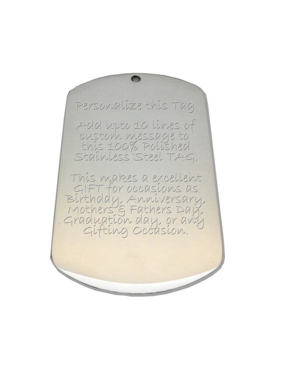 Personalized dog tag for men with engraved 10 Lines / 180 Letters Valentines message Gift