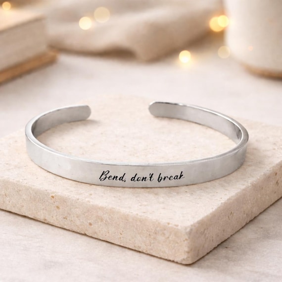 Resilience Bracelet - Inspirational & Motivational jewelry gifts "Bend Dont Break" Cuff for Women, Men, Him, Her